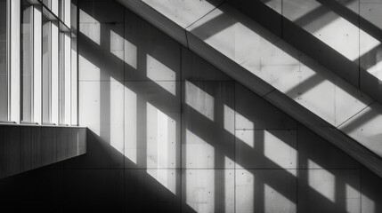 Interior of a modern office building. Black and white photo.