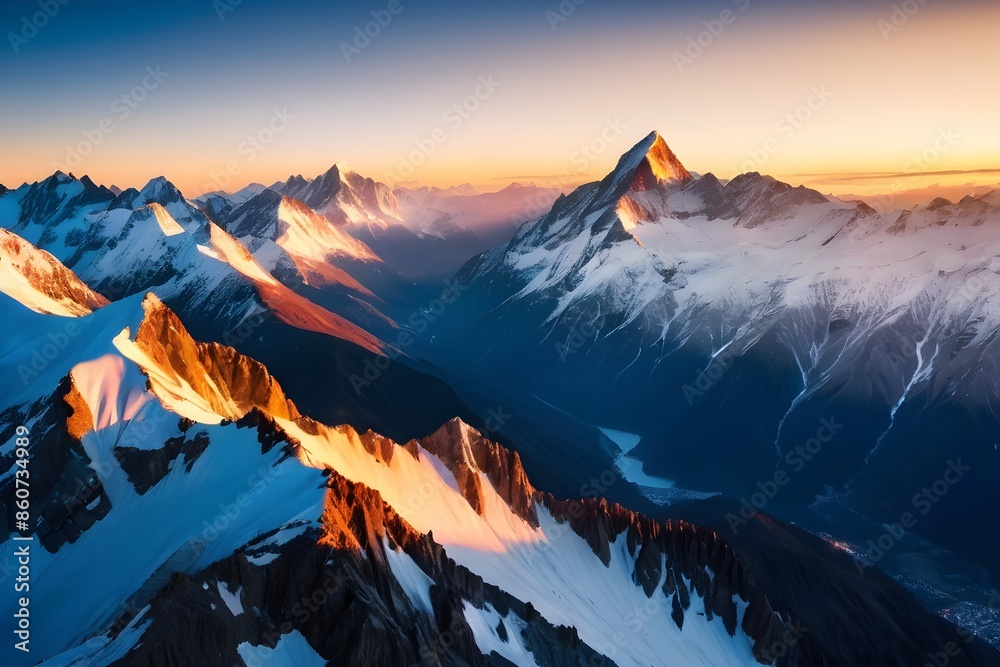 Wall mural Snowy Mountain Peaks: Panoramic View of Majestic Mountains