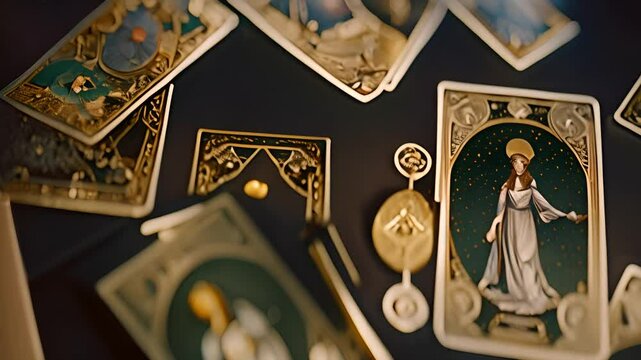 Tarot Cards Spread on Dark Surface Generative AI
