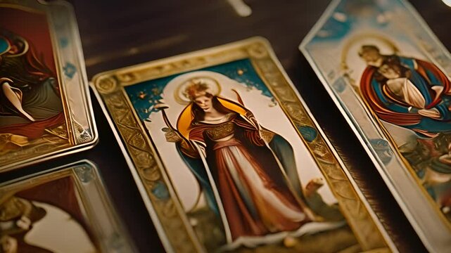Tarot Cards on Wooden Table Generative AI