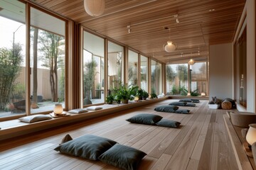 Interior of a modern villa with wooden walls and wooden floor