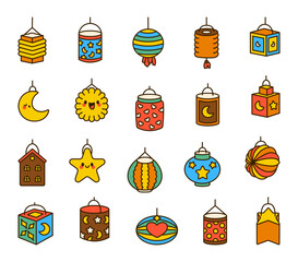 Lanterns for St. Martins Day. Light festival in Germany. Hand style. Vector drawing. Collection of design elements. © palau83
