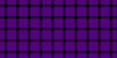 Outside seamless fabric background, quiet vector textile texture. Cozy plaid check tartan pattern in violet and black colors.