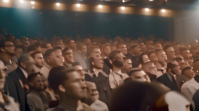 Man Speaking To Crowd At Indoor Event Generative AI