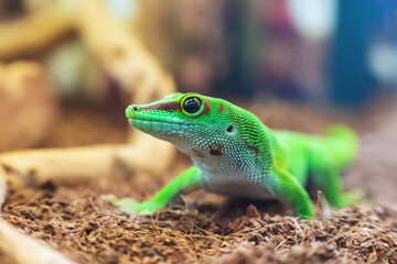 Close-up portrait of a beautiful Madagascar gecko Phelsuma