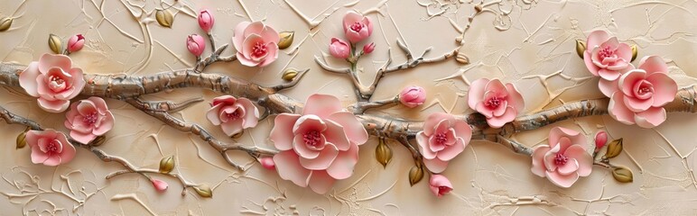3d picture of a tree with pink flowers background for digital printing wallpaper, custom design wallpaper. AI generated illustration