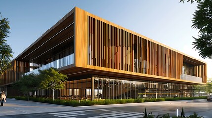 Obraz premium architectural design studio housed in a building with a kinetic wooden facade, which adjusts throughout the day to optimize natural light and inspire creativity