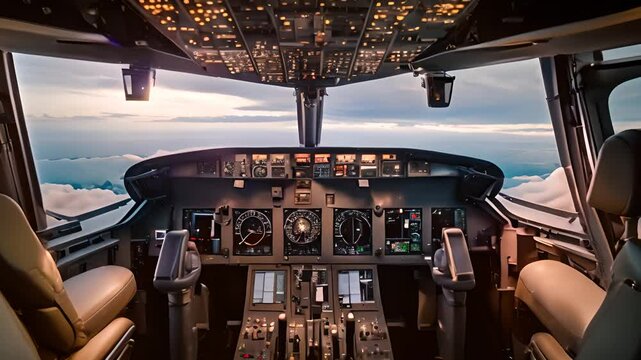 Airplane Cockpit View From The Pilot Seat Generative AI