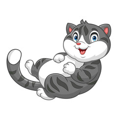 Cartoon funny gray cat on white background
