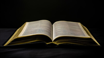 An open antiquarian book with blank pages, plain black background.
