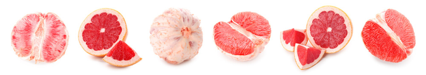 Set of ripe grapefruits on white background