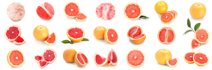 Set of ripe grapefruits on white background