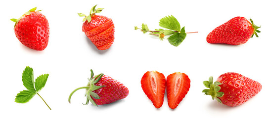 Set of tasty ripe strawberry on white background