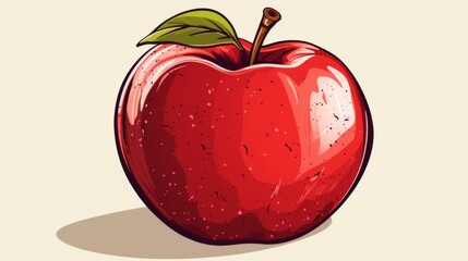 This image shows a vibrant red apple with a simple green leaf, drawn in a clean and simple illustration style, capturing the essence of freshness and simplicity.