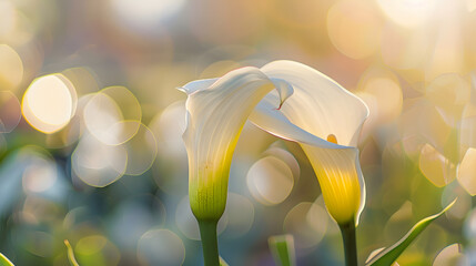 selective focus of calla lily or arum lily Zantedeschia aethiopica with blurred background : Generative AI