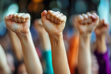 Naklejka premium Raised Fists of Protest in a Crowd During a Demonstration