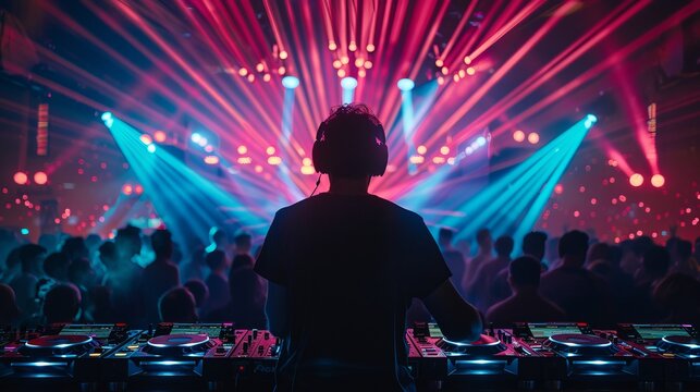 DJ Performing at Nightclub With Lasers
