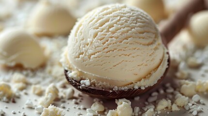 Vanilla Ice Cream Scoop with White Chocolate Pieces