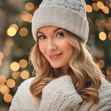 Fototapeta Modelka w zimowej czapce w święta