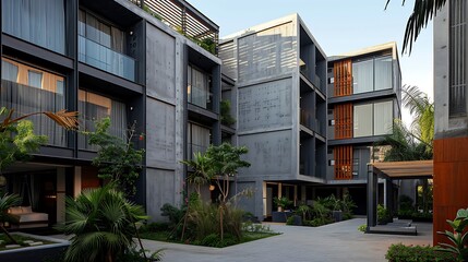 Fototapeta premium boutique hotel chain featuring unique fiber cement facades that reflect the local culture and architecture of each location, providing a global brand with local charm