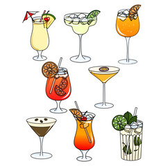 set of cocktails and drinks illustrated