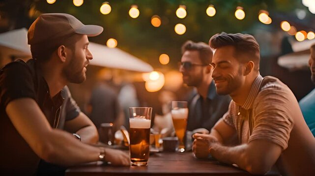 Friends Enjoying Drinks at an Outdoor Bar Generative AI