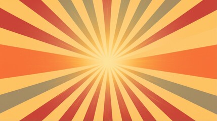 This radiant sunburst design features alternating red, yellow, and gray rays extending from a central point, creating a striking, vintage-inspired pattern exuding energy and positivity.