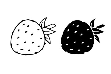 Line sketch,silhouette of summer strawberry.Vector graphics.