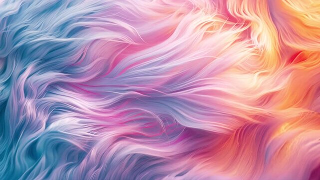 Abstract fur looped animation. Realistic 3d art style. Colorful background, waving hair, plush texture. Abstraction, motion graphics