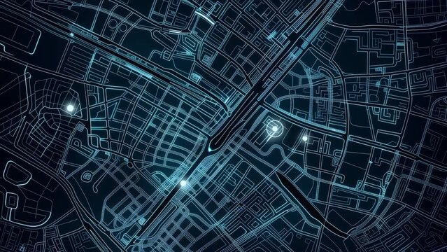 gps map navigator system animation. route destination 3d city streets. searching direction, track or address. pin location detection. mapping technology and locate position high tech motion background
