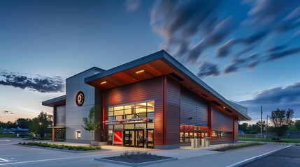 fire station built entirely from fire-resistant fiber cement siding, showcasing the material's safety features along with a modern design that stands out in the community