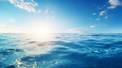 Fototapeta premium A captivating panorama of the vast ocean with glistening waves under a crystal clear sky, epitomizing the serene and majestic beauty of the expansive marine landscape.