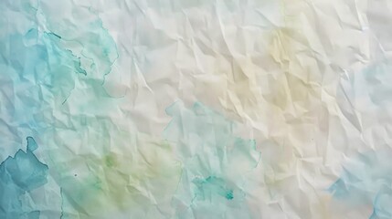 Obraz premium A crumpled paper with a watercolor background blending various shades of blue and beige hues to create an abstract and soothing texture.