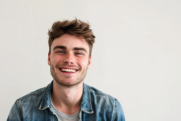Fototapeta premium A good-looking man with an attractive smile is pictured against a clean white background