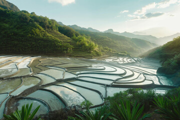 Lush rice paddies stretch towards a majestic mountain range in Taiwan, their serenity masking the rising tensions that threaten to engulf the island.