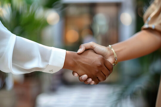 The handshake between two women signifies mutual respect and agreement