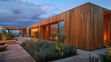 Fototapeta premium luxury spa with exterior walls made of aromatic cedar wood, providing a sensory experience that begins before entering the building