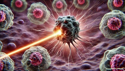 Advanced Cancer Treatment: Laser Therapy Targeting Cancer Cells Among Healthy Cells Depiction in Microscopic Imaging