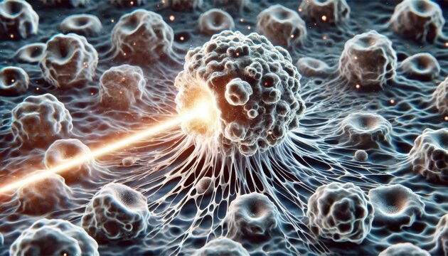 Microscopic View of Laser Precision in Cancer Treatment: Targeting Malignant Cells for Advanced Medical Research and Therapy
