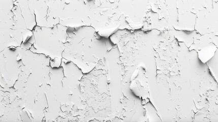 Obraz premium The photo captures the cracked and peeling paint on a weathered white wall, revealing the raw texture and the passage of time. The wall shows distinct layers of wear.