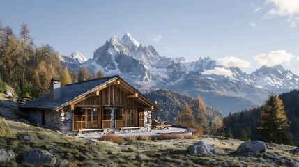 mountain chalet with exterior wooden shutters that provide privacy and protection from the elements, while complementing the alpine setting