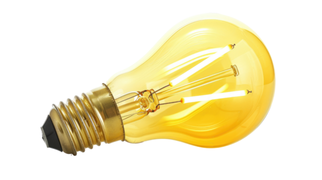 Yellow light bulb, transparent background PNG