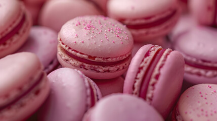 Obraz premium Closeup colorful macarons shades of pink Natural light Selective focus : Generative AI