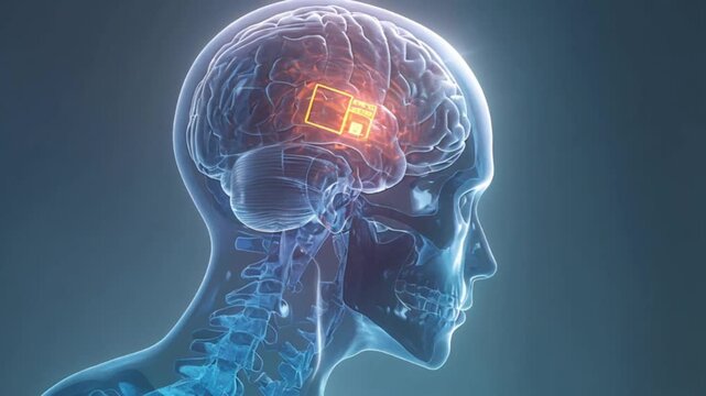 Xray of computerized human skull with microchip brain implant technology Generative AI