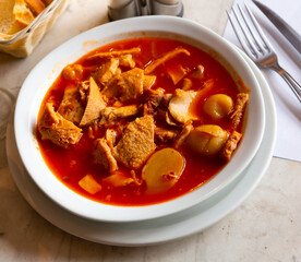 Popular dish of French cuisine, Provencal style stewed tripe served in bowl