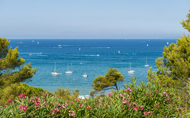 Fototapeta na wymiar View from sea on Cote d'Azur mediterranean coast