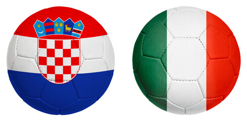 Naklejka premium Croatia vs. Italy footballs, team flag isolated on white