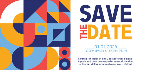 Save the date banner with geometric shapes. Can be used for business, marketing and advertising. logo graphic design of event summit made for Technology and upcoming events.	
