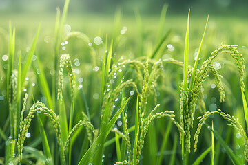 green rice field background close up beautiful yellow rice fields soft focus
