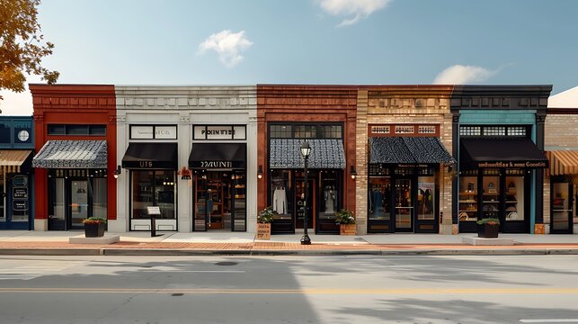 series of boutique downtown shops, each with a unique facade of decorative fiber cement panels, enhancing the urban streetscape and attracting shoppers with their distinct appearances